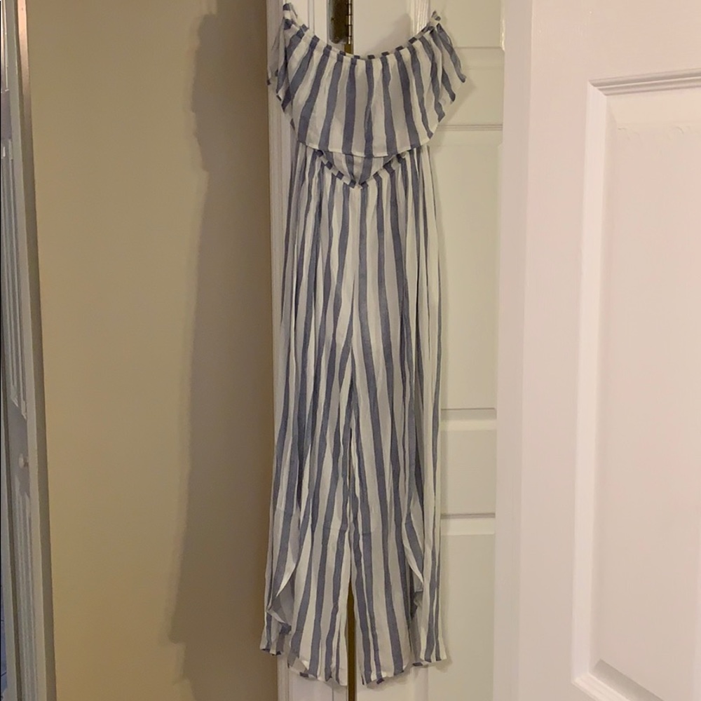 Strapless fan/flare leg pantsuit